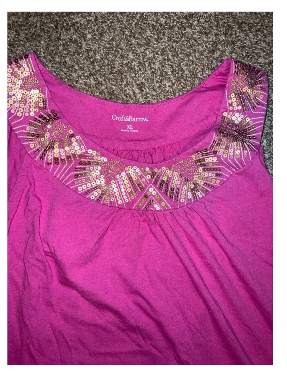 Croft & Barrow Tank Top Womens XL Purple Sleeveless Sequin Beaded Scoop
